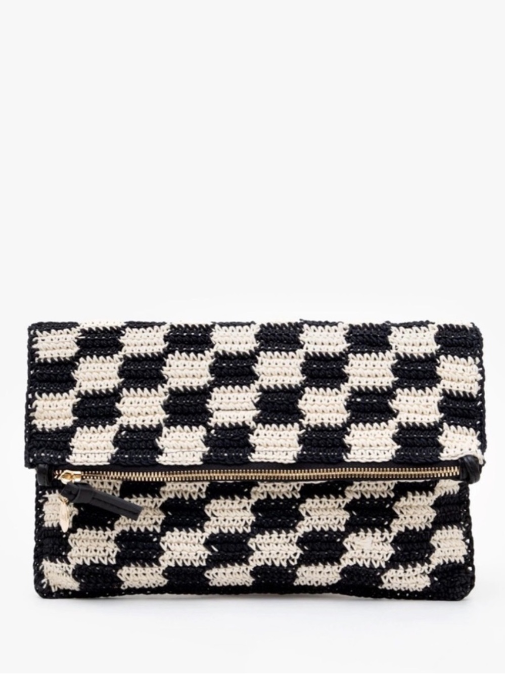Clare V Checkered Crochet Fold-Over Clutch